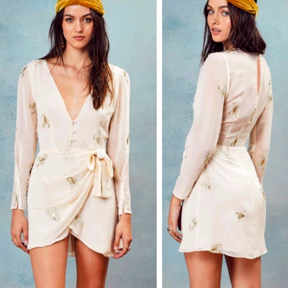 For Love And Lemons Cream Wrap Dress
